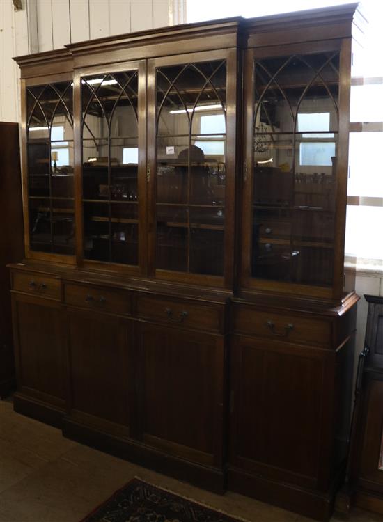 George III style mahogany breakfront library bookcase(-)